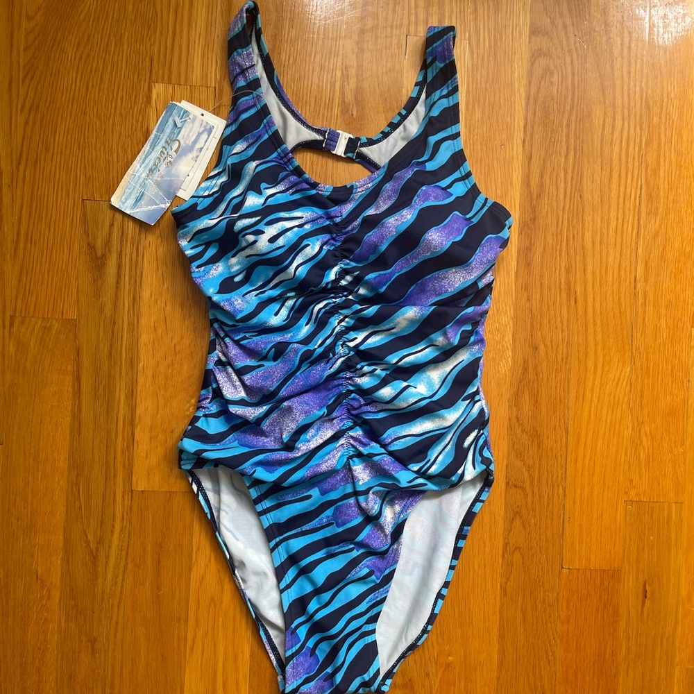 Dolfin Blue and Purple One Piece Swimsuit with Dynamic Pattern